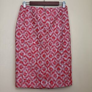 Lafayette 148 NY NWT Begonia Orange White Cotton Viscose Leather Pencil Skirt 2